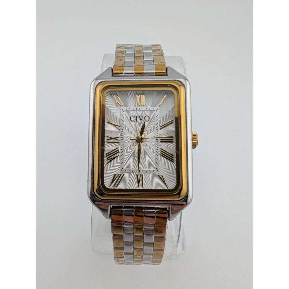 Civo Tank Watch Men 26mm Case Two Tone Adjustable Band- New Battery